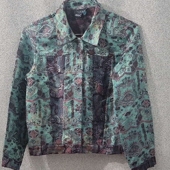 Citron Jackets & Blazers - Vintage Citron Santa Monica Patterned Jacket Enbroidery Teal and Burgundy Size S